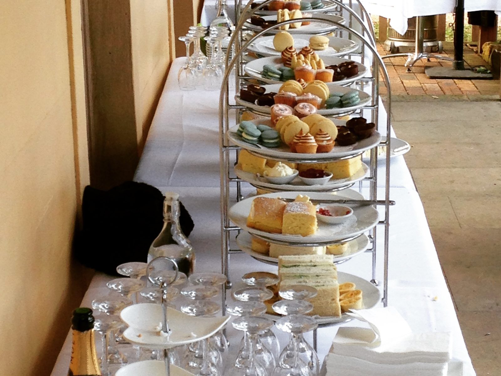 high tea set up on the front balcony